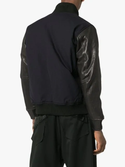 Shop Yohji Yamamoto Logo Embroidered Wool Baseball Jacket In Blue