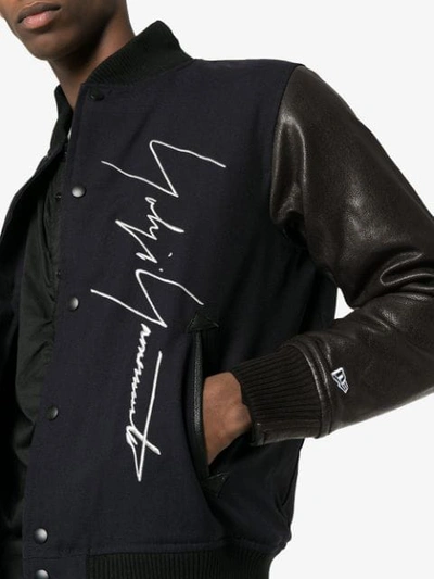 Shop Yohji Yamamoto Logo Embroidered Wool Baseball Jacket In Blue