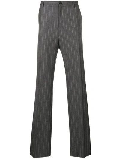 Shop Versace Pinstripe Tailored Trousers In Grey