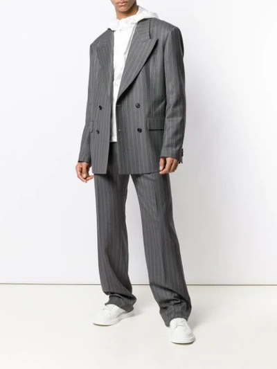 Shop Versace Pinstripe Tailored Trousers In Grey