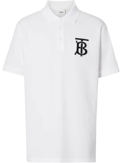 Shop Burberry Monogram Motif Piqué Polo Shirt In White