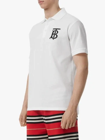 Shop Burberry Monogram Motif Piqué Polo Shirt In White