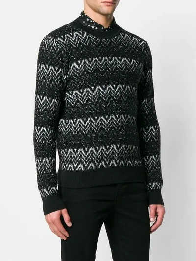 Shop Saint Laurent Zig-zag Embroidered Sweater In Black