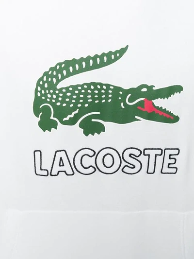 Shop Lacoste Logo Print Hoodie In White