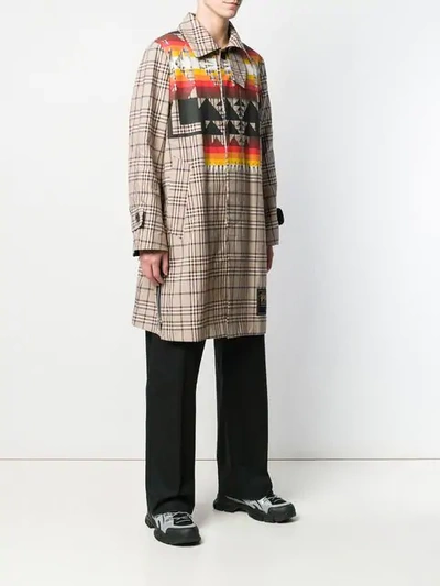 Shop Sacai Pendleton Print Checked Coat In Neutrals