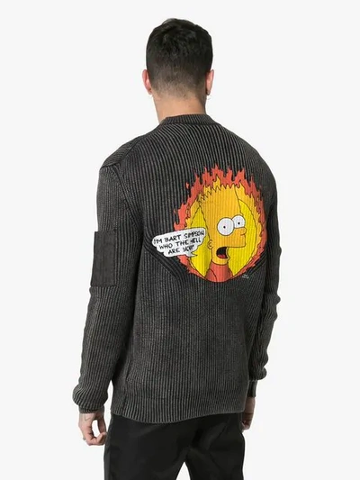 OFF-WHITE BART SIMPSON FLAME PRINT RIBBED CASHMERE COTTON BLEND JUMPER - 黑色