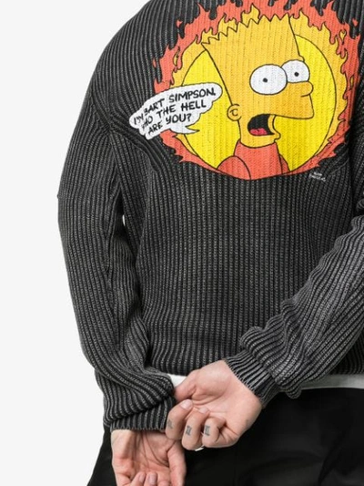 OFF-WHITE BART SIMPSON FLAME PRINT RIBBED CASHMERE COTTON BLEND JUMPER - 黑色