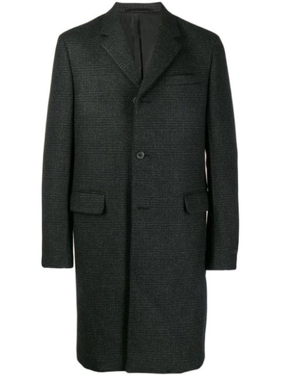 Shop Prada Checked Single Breasted Coat In Grey