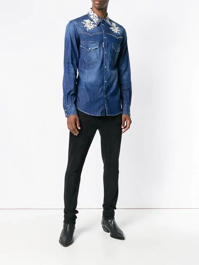 Shop Dsquared2 Lace Appliqué Denim Shirt In Blue