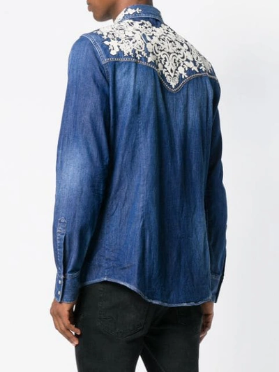 Shop Dsquared2 Lace Appliqué Denim Shirt In Blue