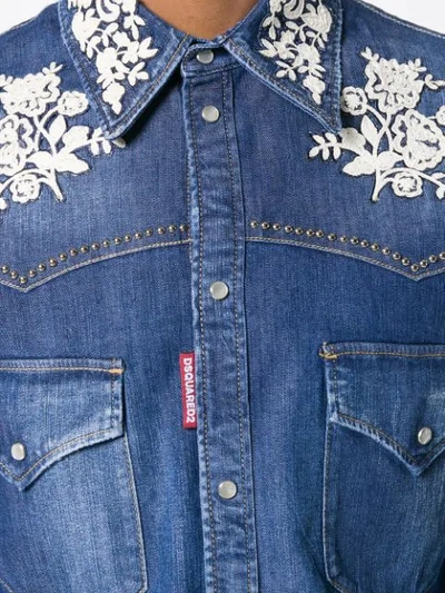 Shop Dsquared2 Lace Appliqué Denim Shirt In Blue