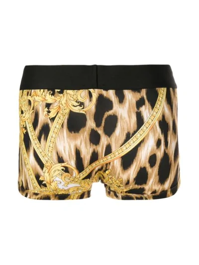 Shop Versace Leopard Print Boxers In Yellow