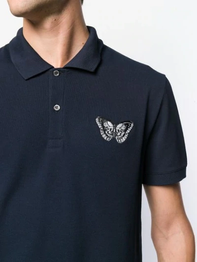 Shop Alexander Mcqueen Butterfly Embroidered Polo Shirt In Blue