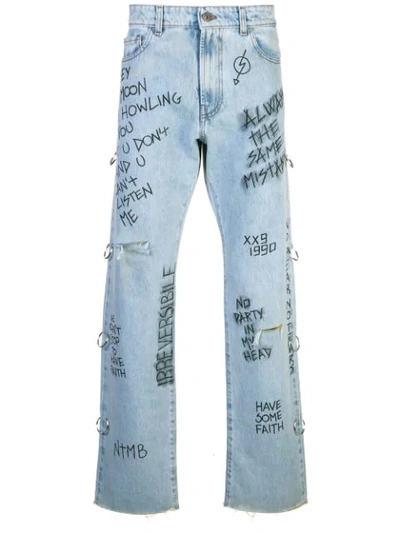 Shop Faith Connexion Graffiti Print Loose Fit Jeans In Blue