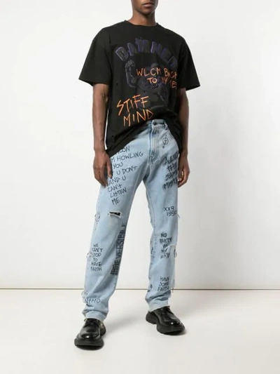 Graffiti Print Loose Fit Jeans In 460 Indigo