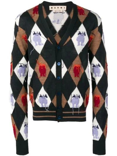 Shop Marni Diamond Knit Cardigan In Blue