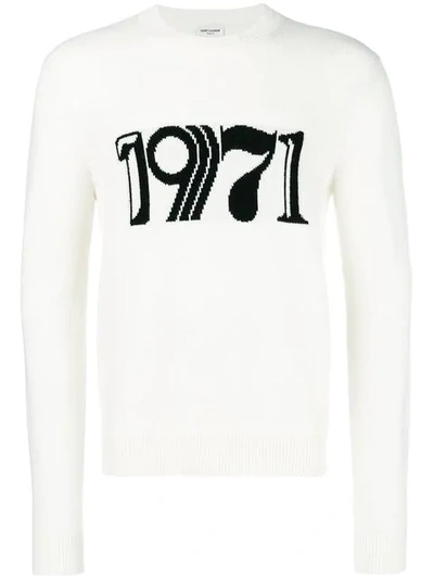 Shop Saint Laurent 1971 Embroidered Sweater In Neutrals
