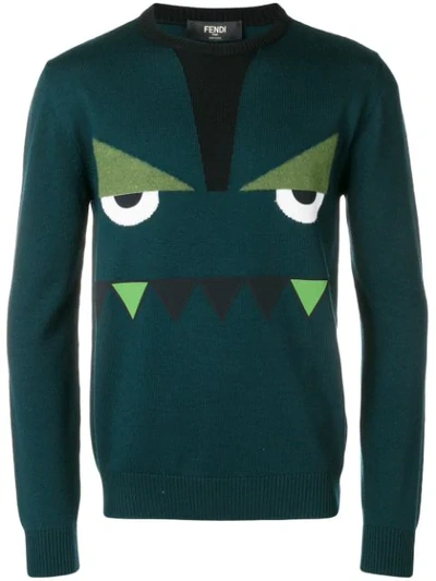 Shop Fendi Crew Neck Sweater In Green