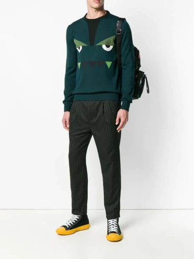 Shop Fendi Crew Neck Sweater In Green