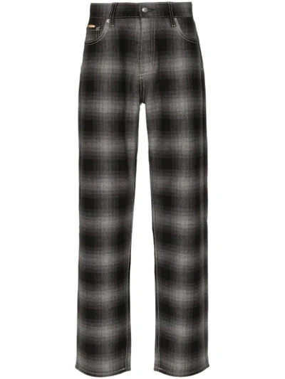 Shop Eytys Benz Straight-leg Plaid Trousers In Grey