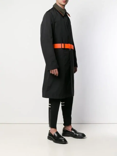 Shop Alexander Mcqueen Contrasting Belted Raincoat In Black