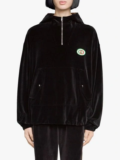 Shop Gucci Hooded Chenille Jacket With Patch In Black