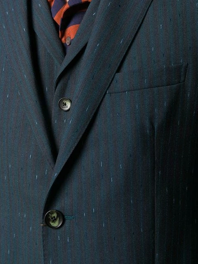 Shop Etro Striped Three Piece Suit - Blue