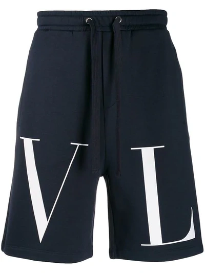 Shop Valentino Contrast Logo Print Track Shorts In Blue