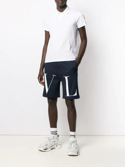 Shop Valentino Contrast Logo Print Track Shorts In Blue