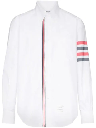 Shop Thom Browne 4-bar Zip Front Cotton Oxford Shirt In White