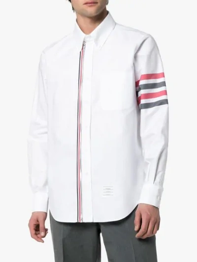 Shop Thom Browne 4-bar Zip Front Cotton Oxford Shirt In White