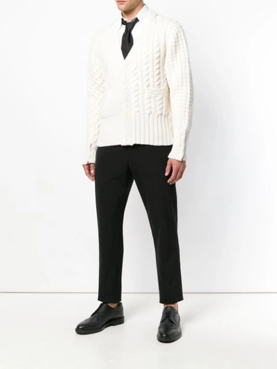 Shop Thom Browne Striped Knit Cardigan - Neutrals