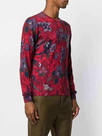 Shop Etro Floral Print Sweater In Red