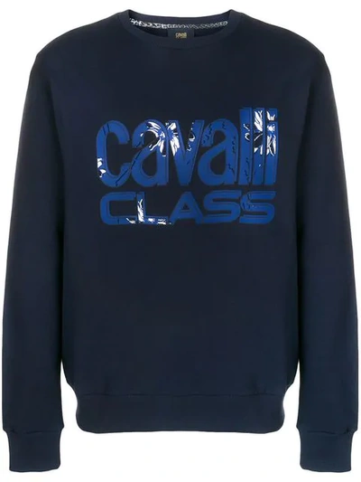 Shop Cavalli Class Logo Patch Sweatshirt In Blue