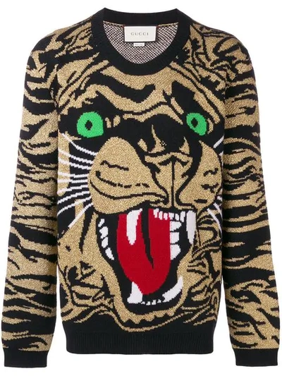 Shop Gucci Metallic Tiger Sweater In Gold