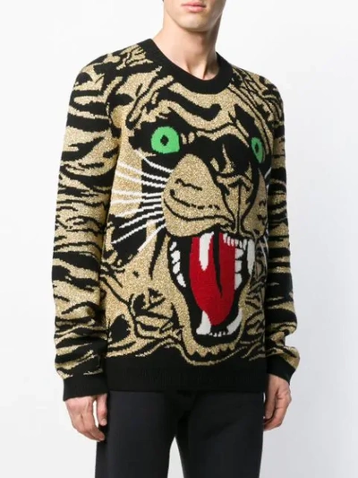Shop Gucci Metallic Tiger Sweater In Gold
