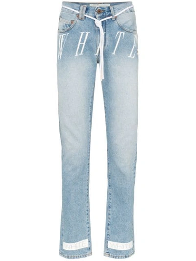 Shop Off-white Logo Print Slim Leg Jeans In Blue