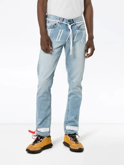 Shop Off-white Logo Print Slim Leg Jeans In Blue