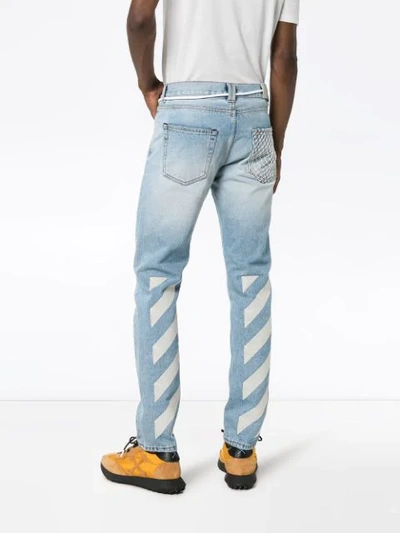 Shop Off-white Logo Print Slim Leg Jeans In Blue