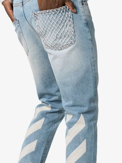 Shop Off-white Logo Print Slim Leg Jeans In Blue