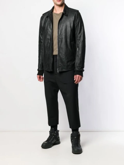 Shop Rick Owens Padded Leather Jacket - Black