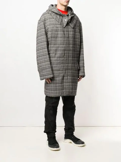 Shop Raf Simons Checked Hooded Coat In Black