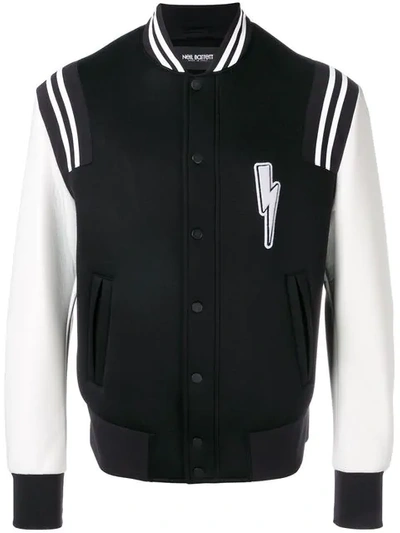 Shop Neil Barrett Varsity Bomber Jacket In Black