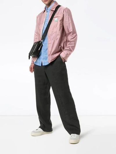 Shop Prada Logo Patch Windbreaker Jacket In Mauve/acciaio