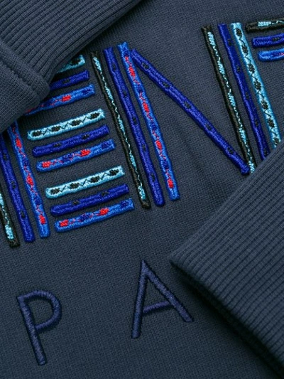 Shop Kenzo Logo Embroidered Hoodie In Blue