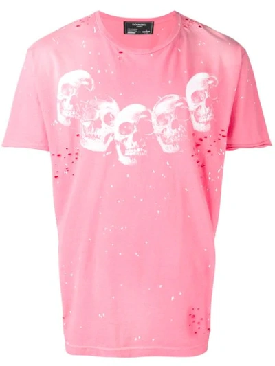 DOM REBEL DISTRESSED SKULL PRINT T-SHIRT - 粉色