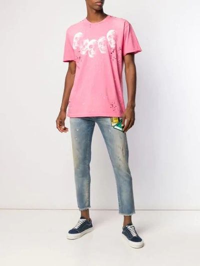Shop Domrebel Distressed Skull Print T-shirt In Pink