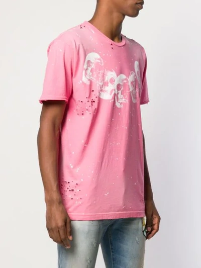 Shop Domrebel Distressed Skull Print T-shirt In Pink