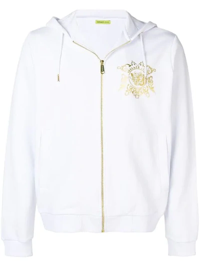 Versace Jeans Metallic Logo Bomber Jacket In White | ModeSens