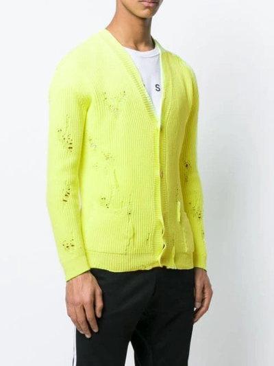 Shop Laneus Destroyed Cardigan In Yellow